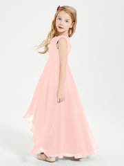 Modern Asymmetrical Cowl Neck Junior Bridesmaid Dresses Coral