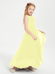 Modern Asymmetrical Cowl Neck Junior Bridesmaid Dresses Daffodil