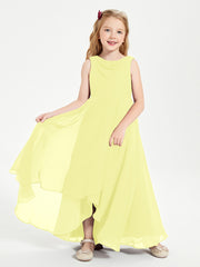 Modern Asymmetrical Cowl Neck Junior Bridesmaid Dresses Daffodil