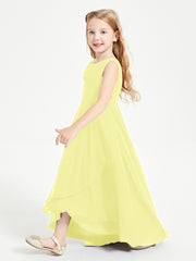 Modern Asymmetrical Cowl Neck Junior Bridesmaid Dresses Daffodil