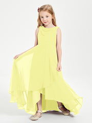 Modern Asymmetrical Cowl Neck Junior Bridesmaid Dresses Daffodil