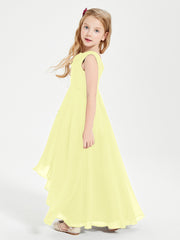 Modern Asymmetrical Cowl Neck Junior Bridesmaid Dresses Daffodil
