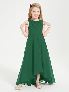 Modern Asymmetrical Cowl Neck Junior Bridesmaid Dresses Dark Green