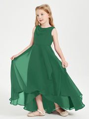 Modern Asymmetrical Cowl Neck Junior Bridesmaid Dresses Dark Green