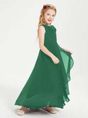 Modern Asymmetrical Cowl Neck Junior Bridesmaid Dresses Dark Green