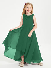 Modern Asymmetrical Cowl Neck Junior Bridesmaid Dresses Dark Green