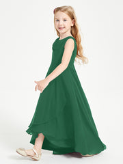 Modern Asymmetrical Cowl Neck Junior Bridesmaid Dresses Dark Green