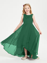 Modern Asymmetrical Cowl Neck Junior Bridesmaid Dresses Dark Green