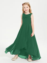 Modern Asymmetrical Cowl Neck Junior Bridesmaid Dresses Dark Green