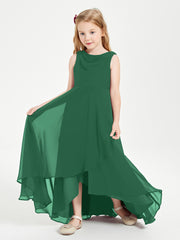 Modern Asymmetrical Cowl Neck Junior Bridesmaid Dresses Dark Green