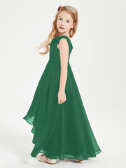 Modern Asymmetrical Cowl Neck Junior Bridesmaid Dresses Dark Green