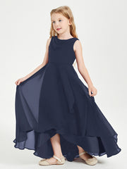 Modern Asymmetrical Cowl Neck Junior Bridesmaid Dresses Dark Navy