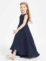 Modern Asymmetrical Cowl Neck Junior Bridesmaid Dresses Dark Navy