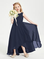 Modern Asymmetrical Cowl Neck Junior Bridesmaid Dresses Dark Navy