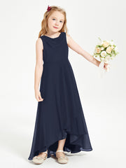 Modern Asymmetrical Cowl Neck Junior Bridesmaid Dresses Dark Navy