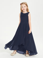 Modern Asymmetrical Cowl Neck Junior Bridesmaid Dresses Dark Navy