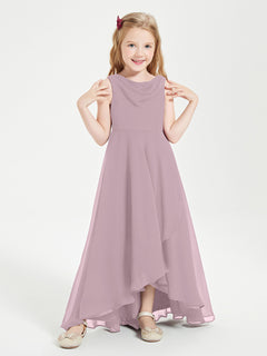 Modern Asymmetrical Cowl Neck Junior Bridesmaid Dresses Dusk