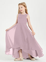 Modern Asymmetrical Cowl Neck Junior Bridesmaid Dresses Dusk