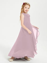 Modern Asymmetrical Cowl Neck Junior Bridesmaid Dresses Dusk
