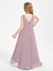 Modern Asymmetrical Cowl Neck Junior Bridesmaid Dresses Dusk