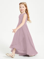 Modern Asymmetrical Cowl Neck Junior Bridesmaid Dresses Dusk