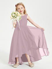 Modern Asymmetrical Cowl Neck Junior Bridesmaid Dresses Dusk