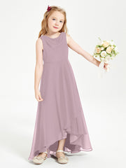 Modern Asymmetrical Cowl Neck Junior Bridesmaid Dresses Dusk