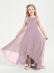 Modern Asymmetrical Cowl Neck Junior Bridesmaid Dresses Dusk