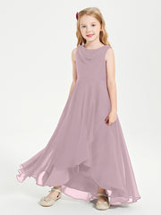 Modern Asymmetrical Cowl Neck Junior Bridesmaid Dresses Dusk