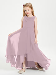 Modern Asymmetrical Cowl Neck Junior Bridesmaid Dresses Dusk