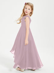 Modern Asymmetrical Cowl Neck Junior Bridesmaid Dresses Dusk