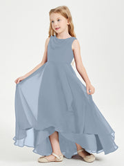 Modern Asymmetrical Cowl Neck Junior Bridesmaid Dresses Dusty Blue