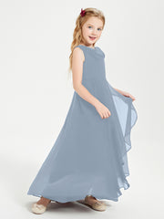 Modern Asymmetrical Cowl Neck Junior Bridesmaid Dresses Dusty Blue