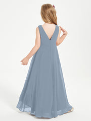 Modern Asymmetrical Cowl Neck Junior Bridesmaid Dresses Dusty Blue