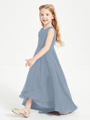 Modern Asymmetrical Cowl Neck Junior Bridesmaid Dresses Dusty Blue