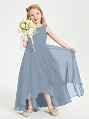 Modern Asymmetrical Cowl Neck Junior Bridesmaid Dresses Dusty Blue