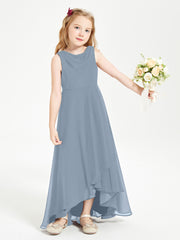 Modern Asymmetrical Cowl Neck Junior Bridesmaid Dresses Dusty Blue