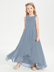 Modern Asymmetrical Cowl Neck Junior Bridesmaid Dresses Dusty Blue