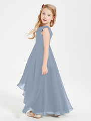 Modern Asymmetrical Cowl Neck Junior Bridesmaid Dresses Dusty Blue