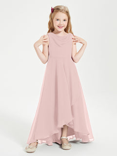 Modern Asymmetrical Cowl Neck Junior Bridesmaid Dresses Dusty Rose