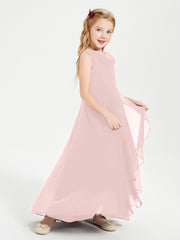 Modern Asymmetrical Cowl Neck Junior Bridesmaid Dresses Dusty Rose