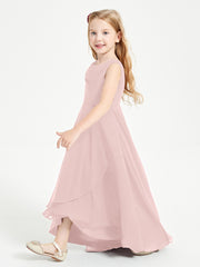 Modern Asymmetrical Cowl Neck Junior Bridesmaid Dresses Dusty Rose