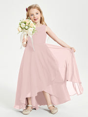 Modern Asymmetrical Cowl Neck Junior Bridesmaid Dresses Dusty Rose