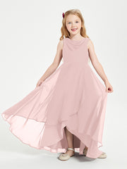 Modern Asymmetrical Cowl Neck Junior Bridesmaid Dresses Dusty Rose