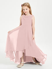Modern Asymmetrical Cowl Neck Junior Bridesmaid Dresses Dusty Rose