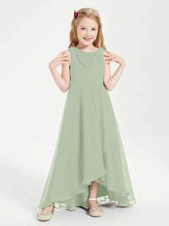 Modern Asymmetrical Cowl Neck Junior Bridesmaid Dresses Dusty Sage