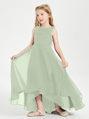 Modern Asymmetrical Cowl Neck Junior Bridesmaid Dresses Dusty Sage