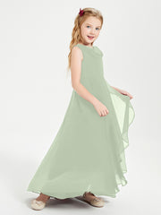 Modern Asymmetrical Cowl Neck Junior Bridesmaid Dresses Dusty Sage