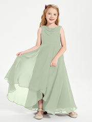 Modern Asymmetrical Cowl Neck Junior Bridesmaid Dresses Dusty Sage