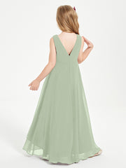 Modern Asymmetrical Cowl Neck Junior Bridesmaid Dresses Dusty Sage